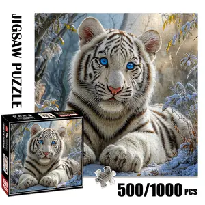 1pc 1000 piece adult puzzle 58x58cm White Tiger with Blue Eyes in Snowy Landscape 500 pieces paper jigsaw puzzle suitable for DIY creative games for adults and families, birthday and holiday stress