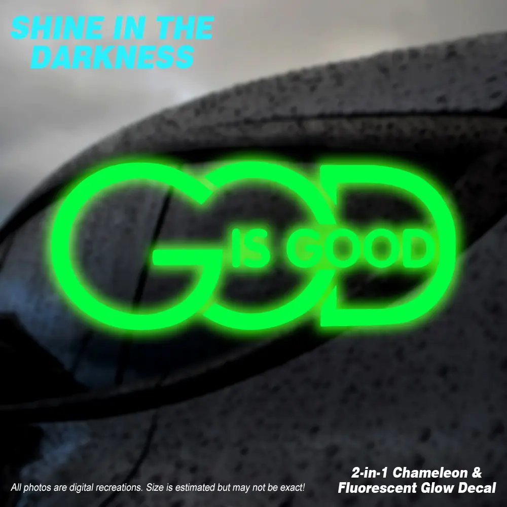 Chameleon & Glow in the Dark Christian Car Decal, God is Good Faith Sticker for Truck Window Bumper, Weather-Resistant PET Auto Accessories & Laptop Decor