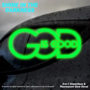 Chameleon & Glow in the Dark Christian Car Decal, God is Good Faith Sticker for Truck Window Bumper, Weather-Resistant PET Auto Accessories & Laptop Decor