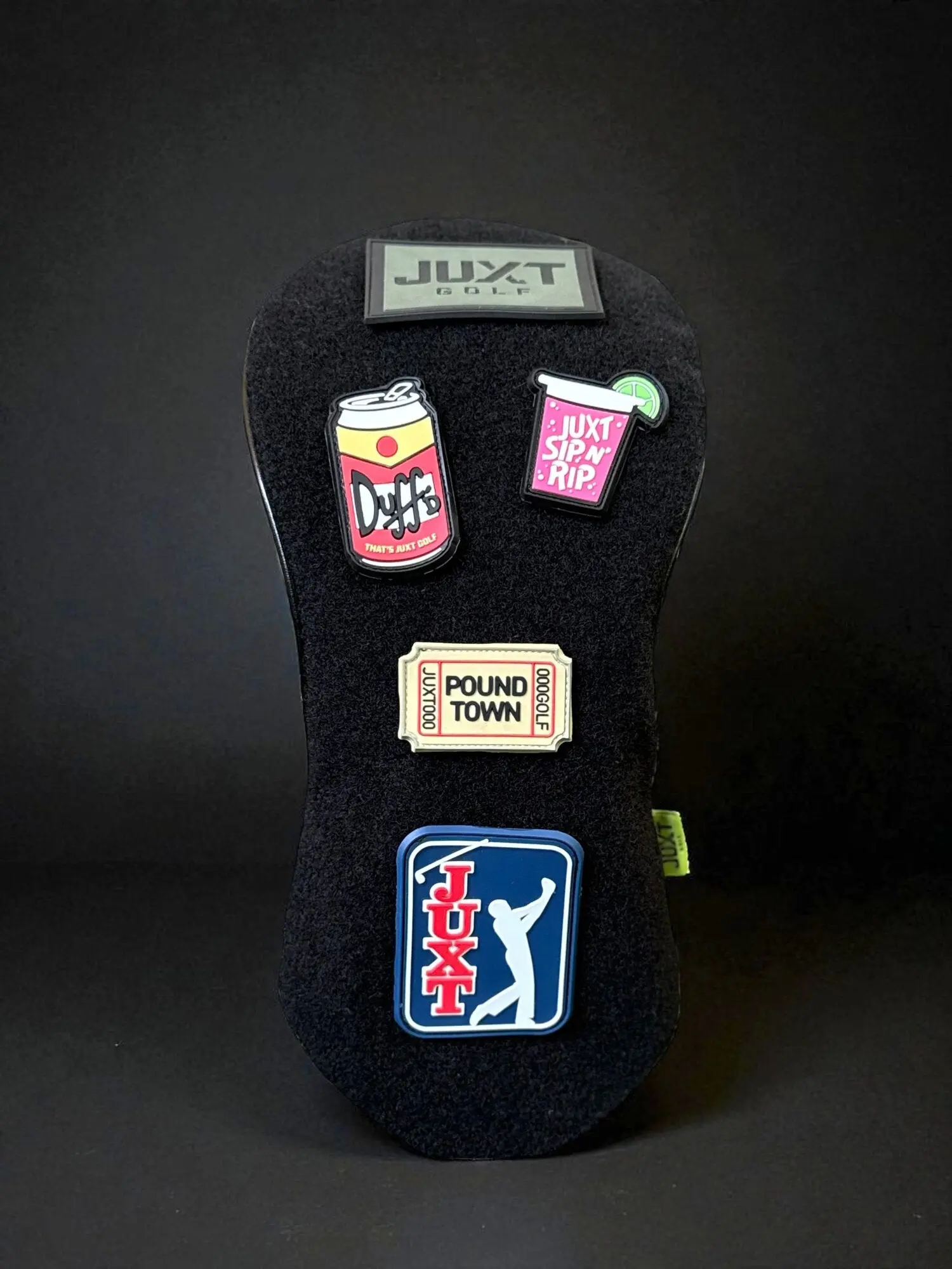 Customizable JUXT 'Stick It' Driver Headcover Bundle (SIN2WIN) - Vegan Leather, Embroidered Logo, Velcro Swaps, Pre-Curated Patch Bundle, Bonus Golf Patch, Shoe Bag, Sewn-In Magnet Closure, Fits All Drivers, Magnet Close