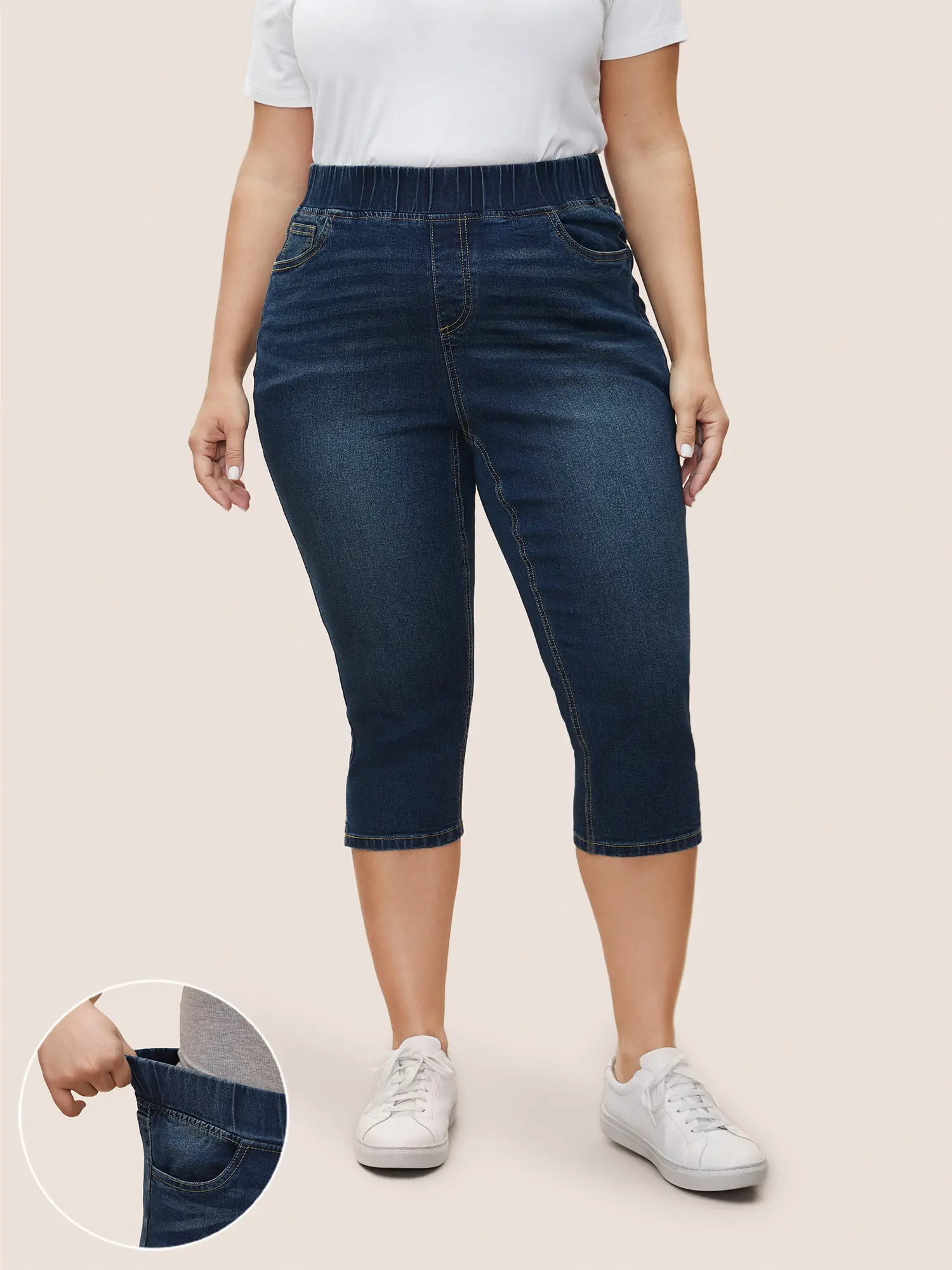 BLOOMCHIC Plus Size Jeggings for Women [M-6X] - Stretch Pull-On Skinny Denim Jeans with Elastic Waist, Pockets & Side Slit, Flattering Comfy Pants for Curvy Women, Comfy Flattering Fabric for Everyday Summer Wear,Summerfinds