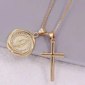 Elegant Virgin Mary & Cross Pendant Necklace necklace