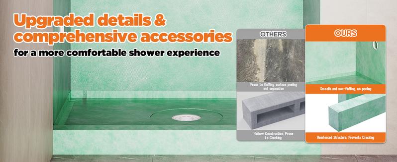 AMERLIFE Shower Curb Kit with Complete Shower Kit- Tray, Curb, Membrane, Seals, Bonding Flange, Corners, Trowel & Level, Tray AMERLIFE Shower Curb Kit with Complete Shower Kit- Tray, Curb, Membrane, Seals, Bonding Flange, Corners, Trowel & Level, Tray