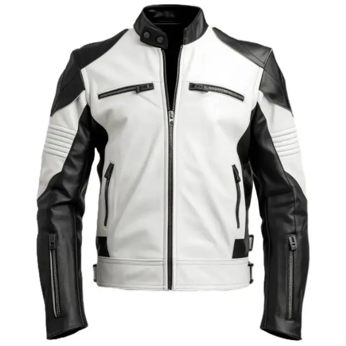Men's White Biker Leather Jacket