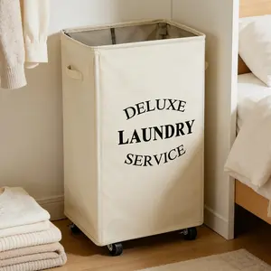 90L Foldable Laundry Basket with Handle and Wheels, Large Capacity Dirty Clothes Hamper, Fabric Storage Basket Organizer for Home Organization