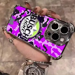 BUSCH LIGHT Beer Lover Luxury Unique Trendy Pattern Aesthetics Electroplated TPU Casing For iphone 16 15 14 13 12 11 X XS PRO PLUS MAX Four Corners Anti-Fall Soft Silicone Gift Shockproof Protection Anti-Drop Protective Protector Phone Cases Shell Cover