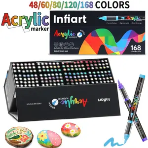 Waterproof Soft Tip Acrylic Markers, Acrylic Marker Pen, 48-168 Colors Available, DIY Doodle Painting Art Supplies, Ideal for Rock Drawing, Calligraphy, Cards