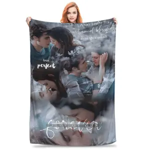 Blanket Inspired by the Twilight Saga of Edward and Bella - Soft Gift for Book/Film Fans Featuring the Characters of Bella Swan & Edward Cullen, Cozy Companion for Anytime for Beds, Sofas, or Travel (No Logo) - Contemporary Style with Iconic Phrases and S