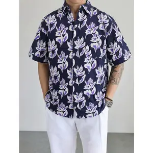 Summer Beach Shirt for Men - Tropical Palm Tree Print Short Sleeve Button Down - Breathable Linen Vacation Outfit