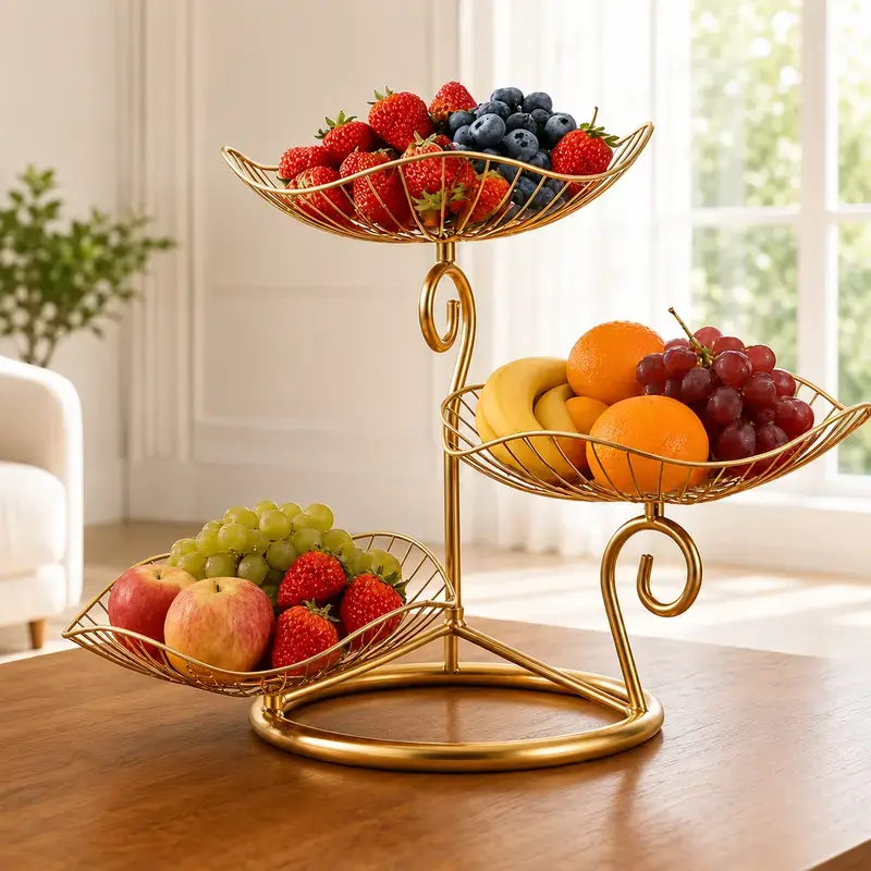 3-tier oval fruit basket with Metal Stand,Large Capacity Countertop Organizer for Fruits,Snacks & More,fruit stand,tier fruit vegetable basket