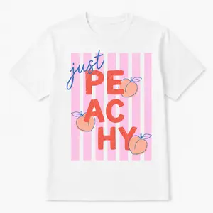 Women’s Just Peachy Graphic Tee, Pink Peach Fruit Shirt, Casual Summer Top