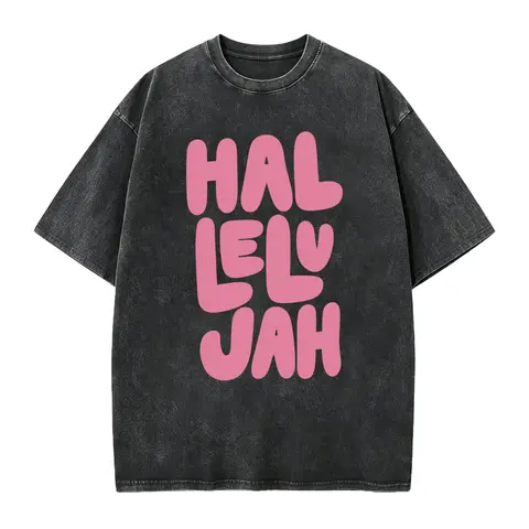 Women's Christian Hallelujah Casual Top - Round Neck, Retro Bubble Letters Graphics, Digital Print, Lightweight Seamless Fabric, Foldable Bright Summer Church T-Shirt