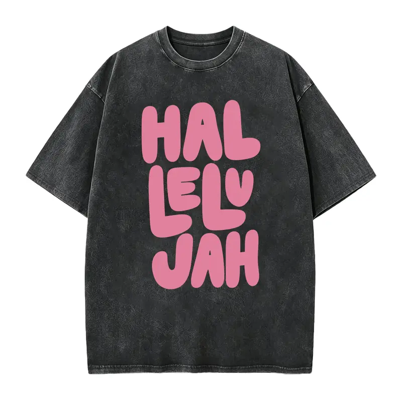 Women's Christian Hallelujah Casual Top - Round Neck, Retro Bubble Letters Graphics, Digital Print, Lightweight Seamless Fabric, Foldable Bright Summer Church T-Shirt