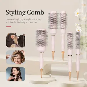 Volume Round Hair Brush Pink Ceramic-Coated  Barrel Vented Round Brush for Blow Drying Heat Resistant Anti-Static Textured Handle for Styling All Hair Types