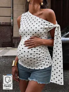 SAMT Single Sleeve Polka Dot Pregnancy Tee Slim Fit White Vacation Blouse Y2K Fashion
