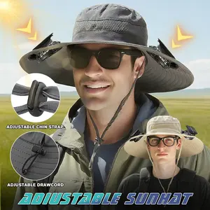Rechargeable Solar Powered Fan Hat with Built-in Cooling Fan, Wide Brim Outdoor Sun Hat for UV Protection, Ideal for Fishing, Camping, Travel and Outdoor Work, Comfortable Breathable Cooling Sun Hat to Keep You Cool in Hot Summer Days