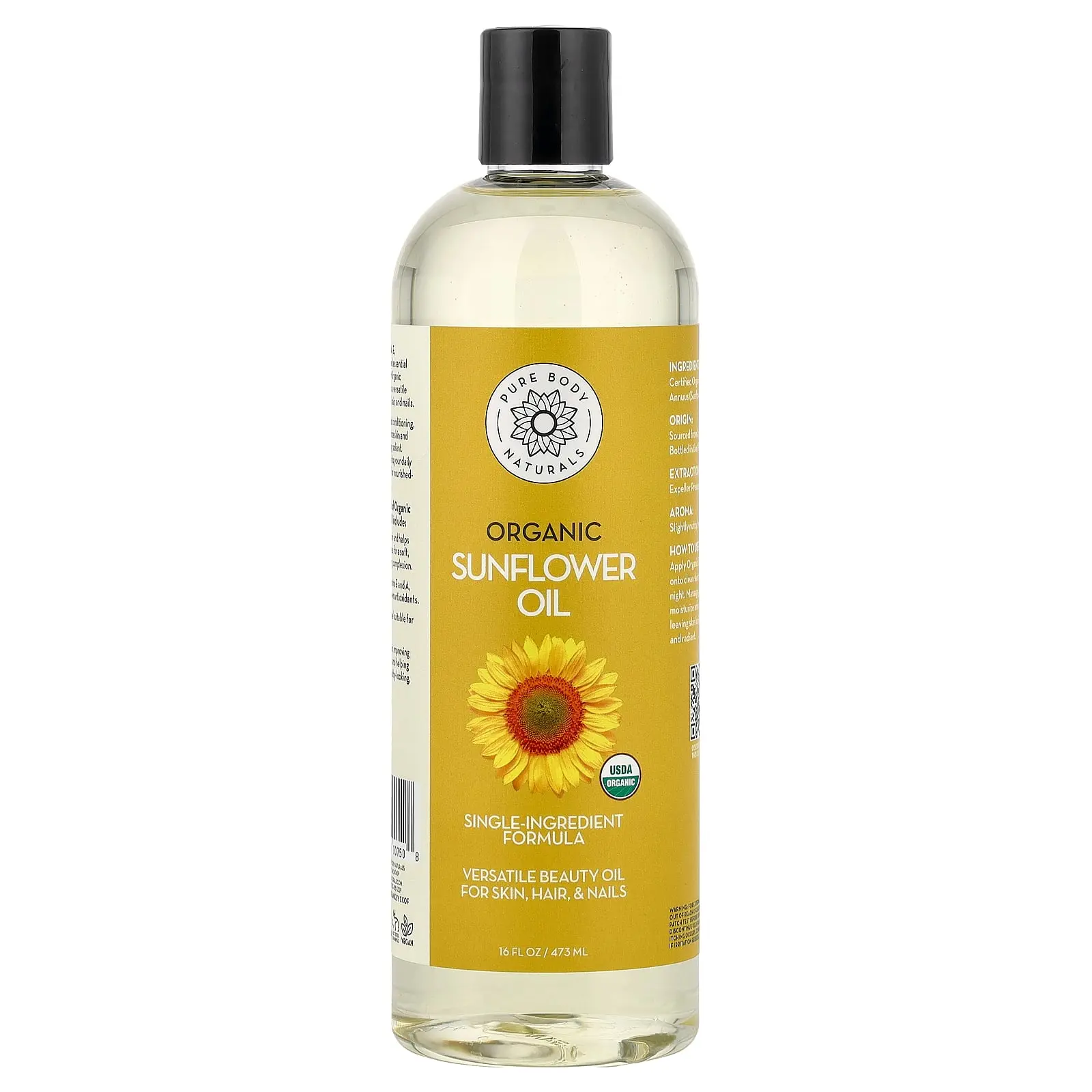 Pure Body Naturals Organic Sunflower Oil, 16 fl oz (473 ml)