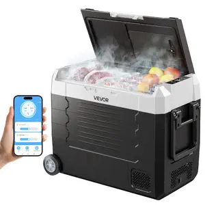 VEVOR Car Refrigerator, DC 12/24V AC100-240V Compressor Electric Cooler, -4F to 68F Truck Refrigerator with APP Control, Wheels Dual Zone, 48 QT Cars Cooler for RVs, Boats, Camping, Fishing