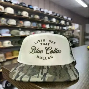 Blue Collar Dollar 7 Panel Hat | Structured Trucker Cap | Adjustable Snapback | Workwear Country Style | Unisex Fit