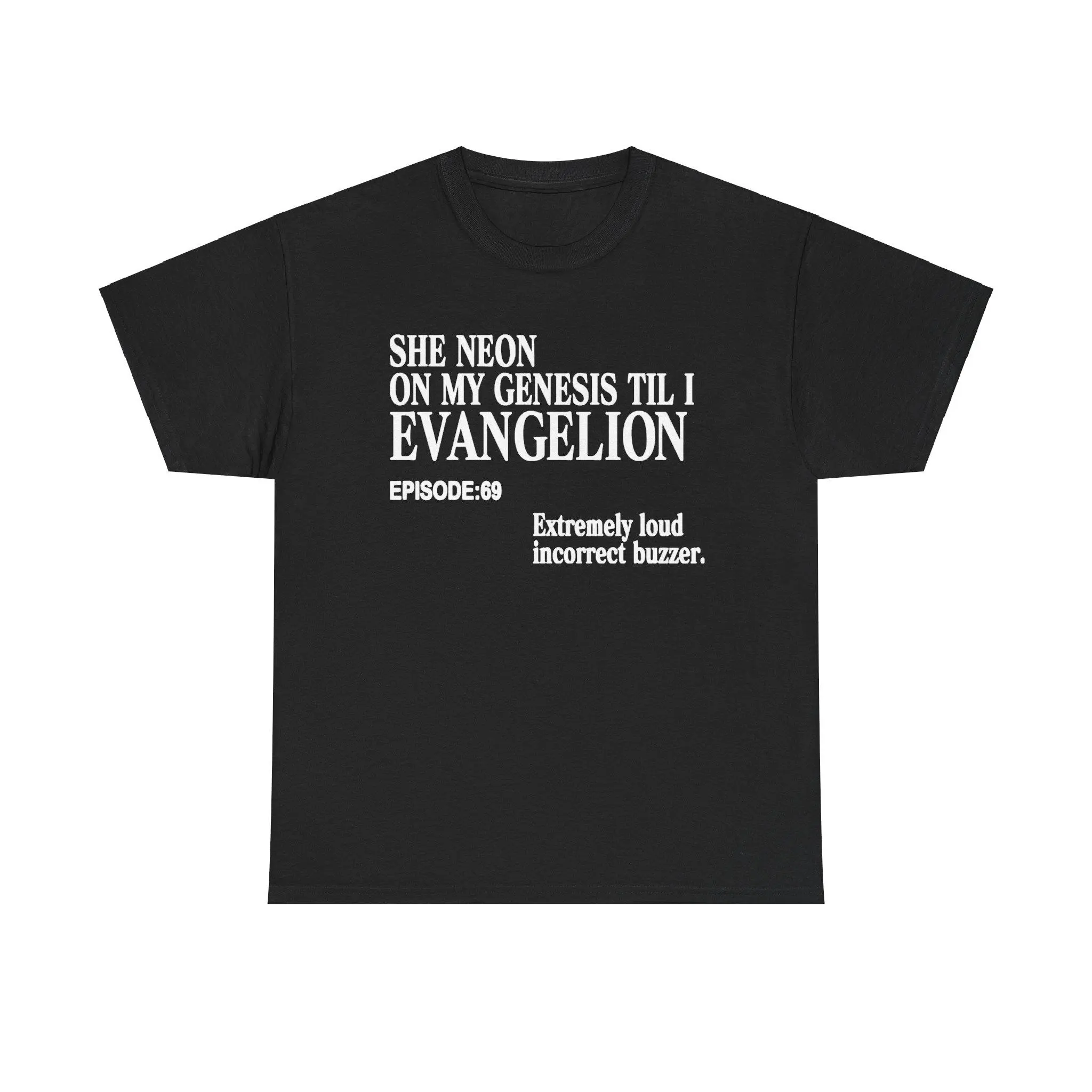 Humorous Evangelion Meme T-shirt, Anime Meme Shirt, Shinji, She Neon On My Genesis Until I Evangelion Breathable Summer Tee Casual Basic Tee