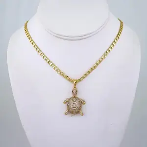 Women's Assorted Necklace with Turtle Pendant Sparkling Design Zircon Stones Feminine Length 18 Inches Durable Metal Coating