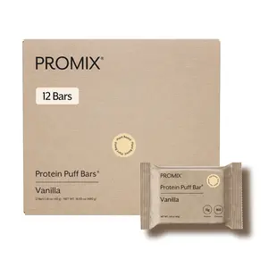 Promix Plant Protein Puff Bars – 11g Vegan Protein 6g Sugar – Marshmallow Crispy Treat–Style – Vanilla – 12 Bars