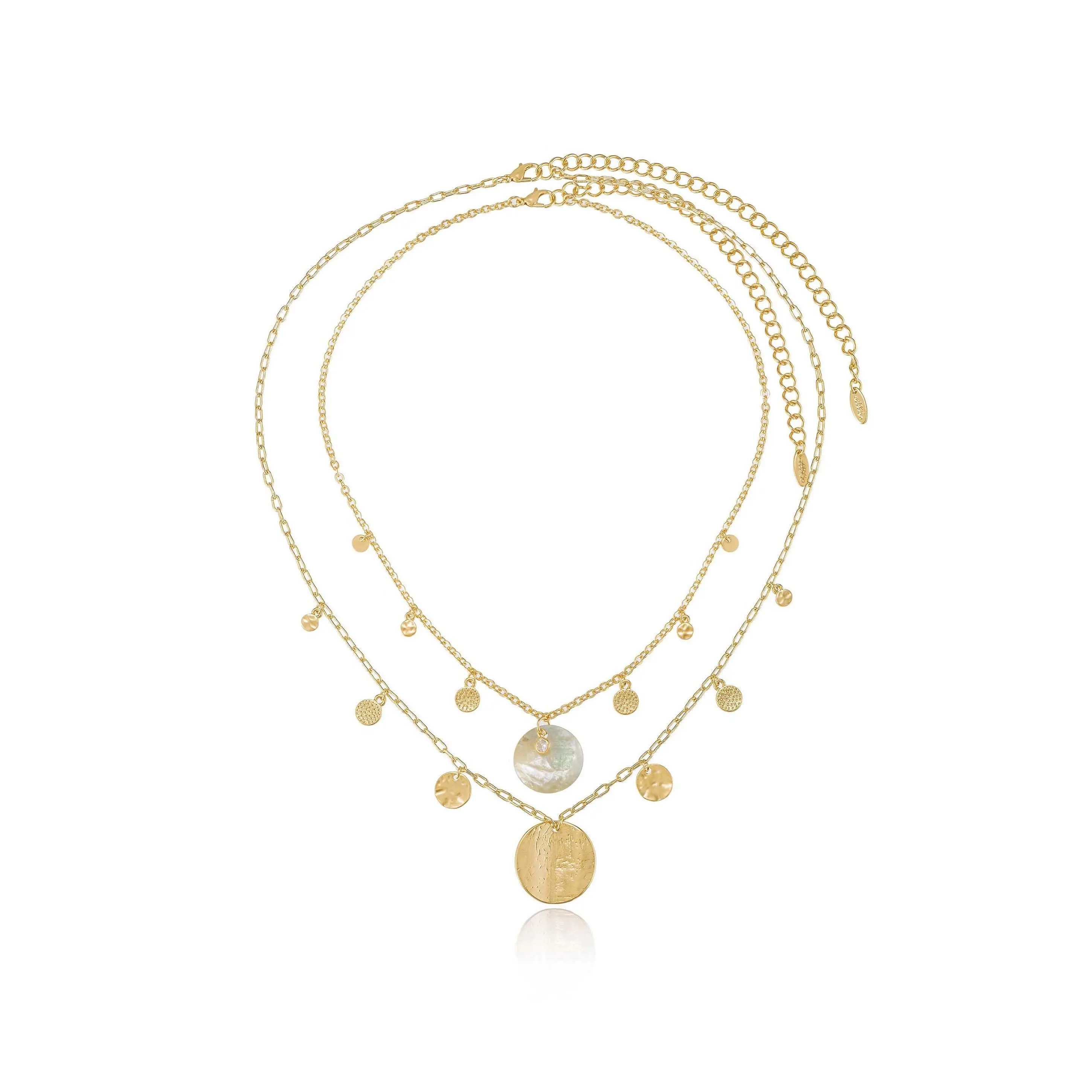 Pacific Princess Necklace Set | 18K Gold & Rhodium Plated Ocean Pendant Necklaces (Set of 2) | Shell & Crystal Jewelry for Women