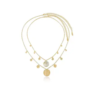 Pacific Princess Necklace Set | 18K Gold & Rhodium Plated Ocean Pendant Necklaces (Set of 2) | Shell & Crystal Jewelry for Women
