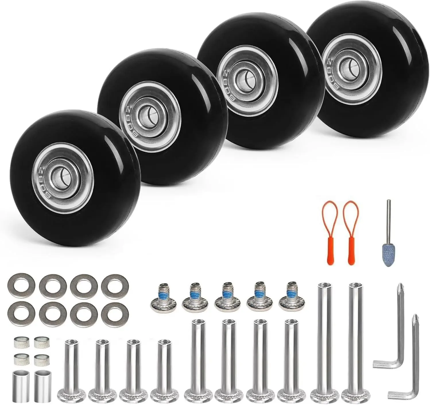 40mm Luggage Wheels Replacement with Ball Bearing, 4 count Swivel Caster Wheels for Repair Suitcase Caster,Trolley,Travel Bag,Storage Box,Support Single and Dual Wheels Installation