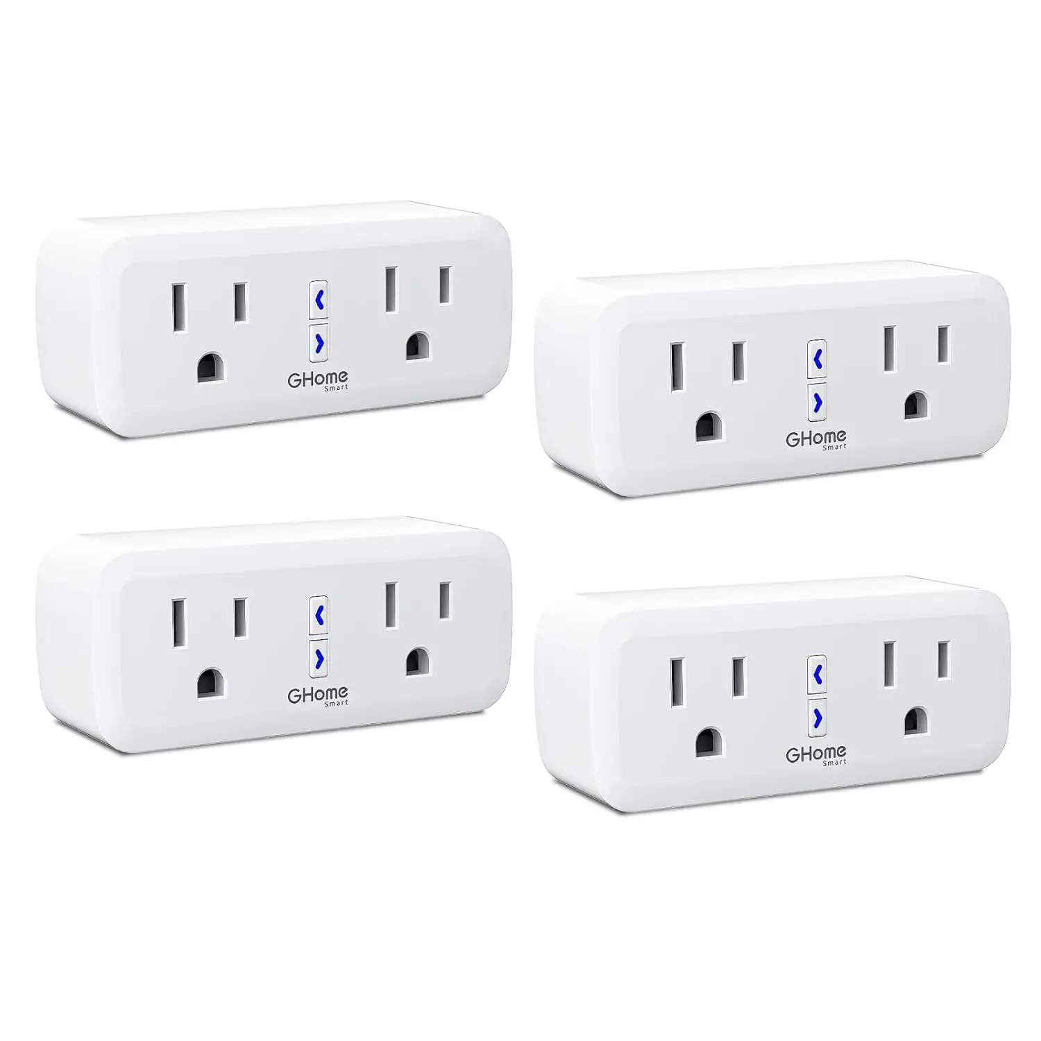 4-Pack 15A Dual Compact Smart Plug Outlets, GHome 2-in-1 Wi-Fi Smart Plugs Works with Alexa & Google Home, APP Remote Control Timer, 2.4GHz Only, No Hub Required, FCC Listed