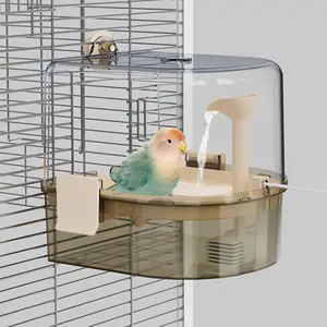 Automatic Bird Baths For Cage - Indoor Parakeet Bath With Pump  Shower 2 Modes Running Water Accessory Pet Birds Conure Budgies Cockatiels Lovebird (light Brown)