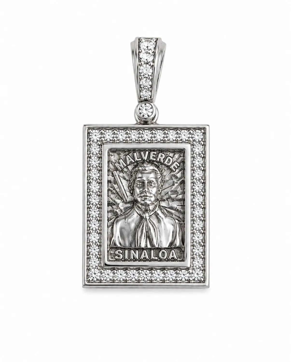 Medalla rectangular de Malverde Sinaloa plata 925 / 925 sterling silver rectangular Malverde pendent