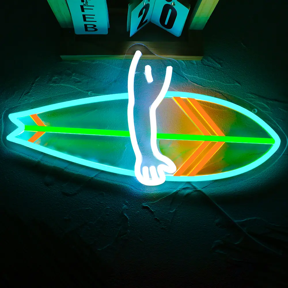 Surfboard Neon Sign Dimmable LED Signs Surfer Light Up Signs for Wall Neon Light