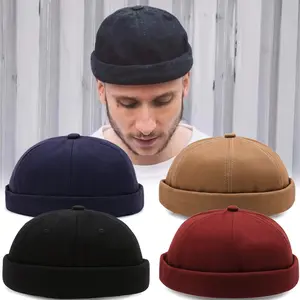 Brimless Hats for Men Adjustable Docker Hat Casual No Brim Hat Visor-Less Flip Hat Sailor Skullcap