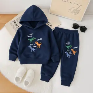 Unisex Dinosaur Print Hoodie Tracksuit Set Fleece-Lined Long Sleeve Sweatshirt & Joggers Autumn Casual Outfit for Indoor & Outdoor Wear