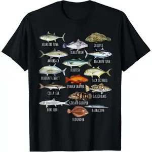 Cotton Graphic Tees Streetwear Gifts  Fish Species Biology Types Of Saltwater Fish Fishing T-Shirt
