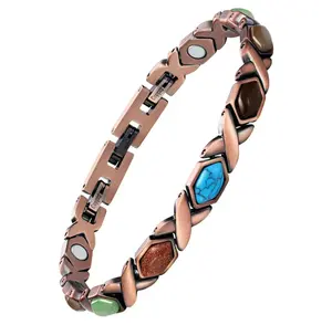 Women's Copper Magnetic Health Bracelet, 3500 Gauss for Joint Pain & Arthritis Relief, Adjustable with Colorful Zirconia, Wellness Jewelry