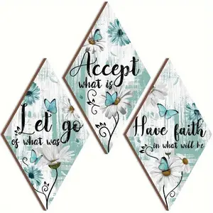 Butterfly & Flower Pattern Wooden Wall Decor, 3 Counts/set Rustic Flower Wall Art, Wood Hanging Signs for Living Room Home Office Decorations, Modern Home Decor, Ornaments