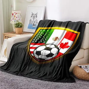 2026 World Cup Usa Mexico Canada Flag Shield Decorative Throw Blanket, Soft Flannel Material, High-Definition Digital Print, Perfect Gift for Fans & Collectors
