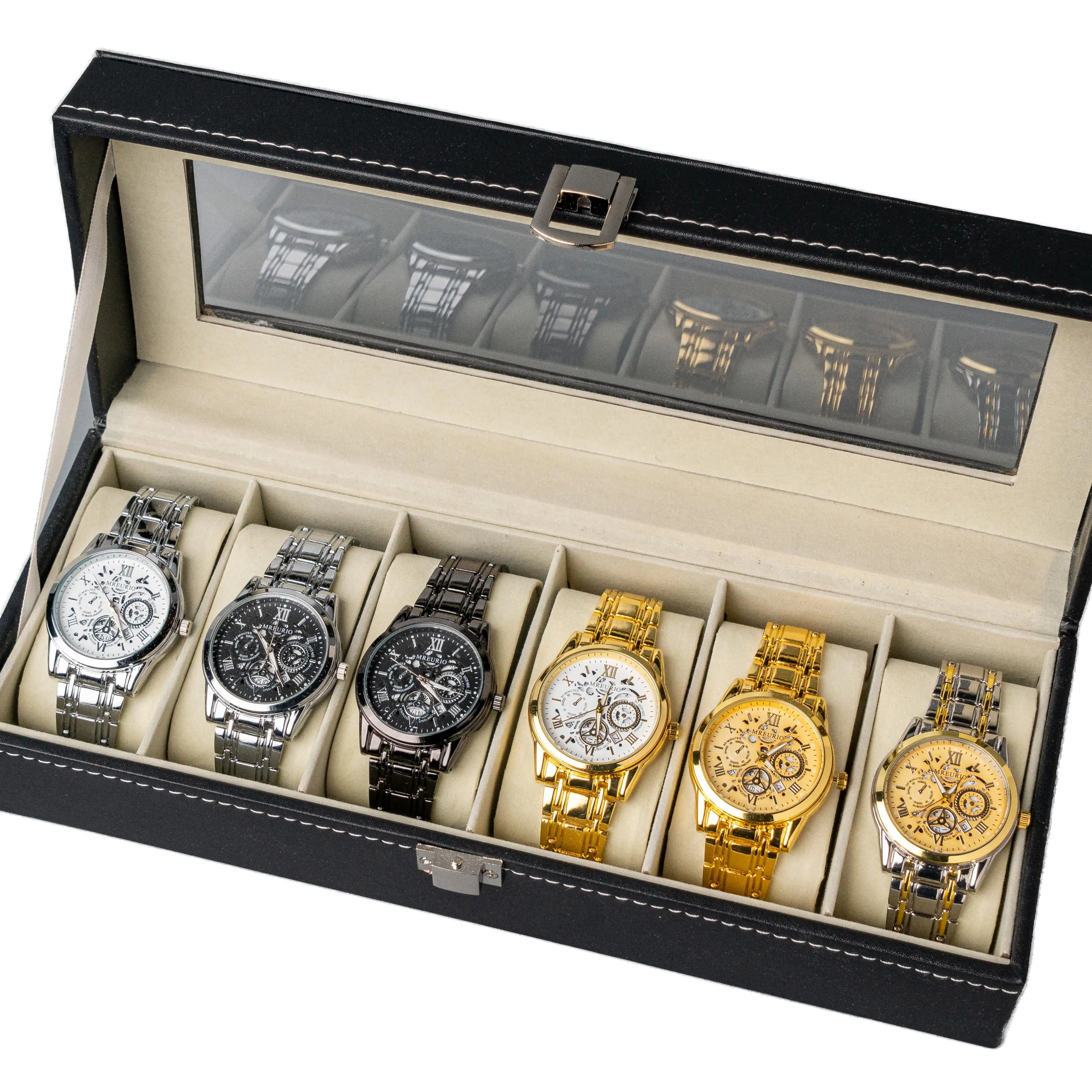 Men's Business Round Analog Watch Set, Men's Watch Set with Box, Fashionable Watches Luxury Watches Wristwatch Set As Gifts, Watches Boxed ,The Design of the Large and Thick Strap Gives a Sense of Beautiful