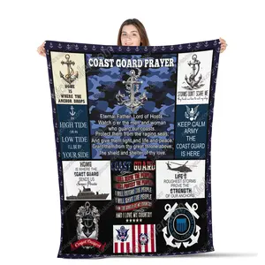 Coast Guard Prayer Blanket, Guard Decor, Pattern On Blue, Guard Blanket, Sofa Throw Blanket Comfort Warmth Soft Blanket Fleece Blanket, Sherpa Blanket