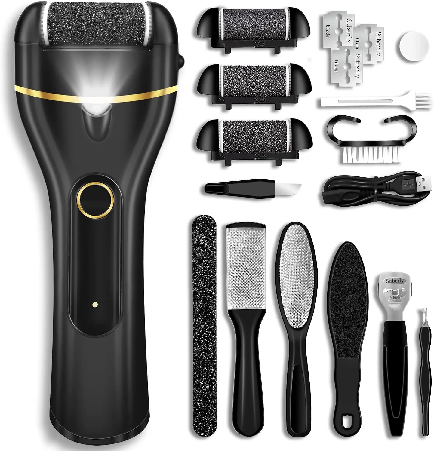 Electric Foot Callus Remover Waterproof，17 in1 Callus Remover for Feet | Rechargeable Foot File Pedicure Kits with 3 Rollers 2 Speed ，foot callus remover for Dead Hard Cracked Dry Skin