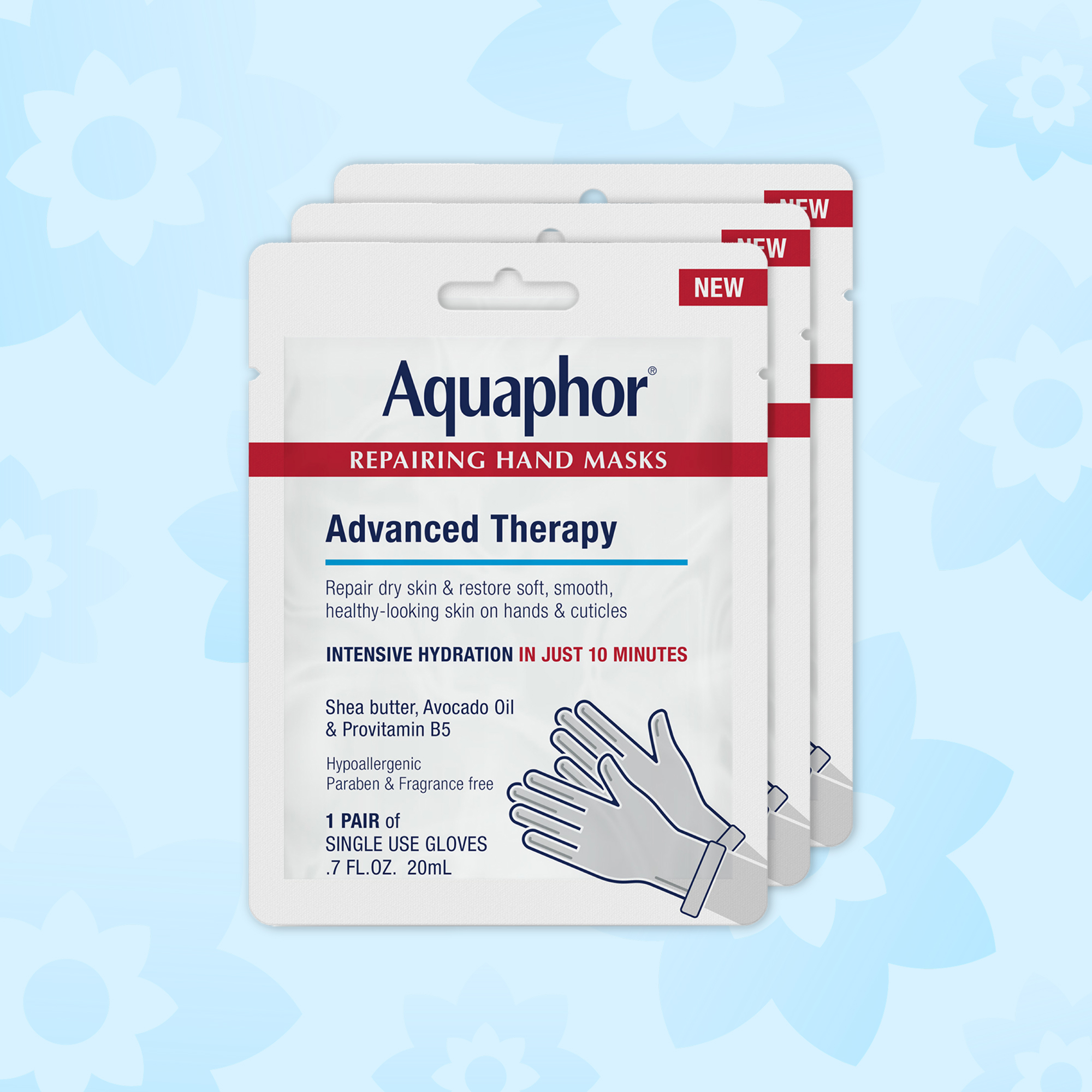 Aquaphor Repairing Hand Masks Advanced Therapy 3 Pairs of Gloves for Intensive Hydration Dry Skin Care with Avocado Oil Shea Butter and Provitamin B5