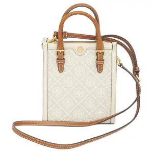 Tory Burch T Monogram Mini Tote Bag with Detachable Strap and Jacquard Leather Trim in Almond White for Women