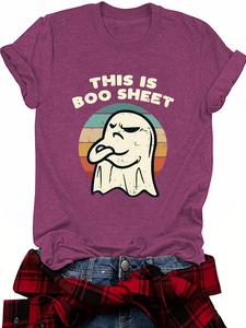 women's cartoon ghost & letter print round neck tee, fashion casual crew neck t-shirt for daily holiday vacation outdoor wear, ladies clothes for summer, graphic tees women, funny tshirt, womenswear