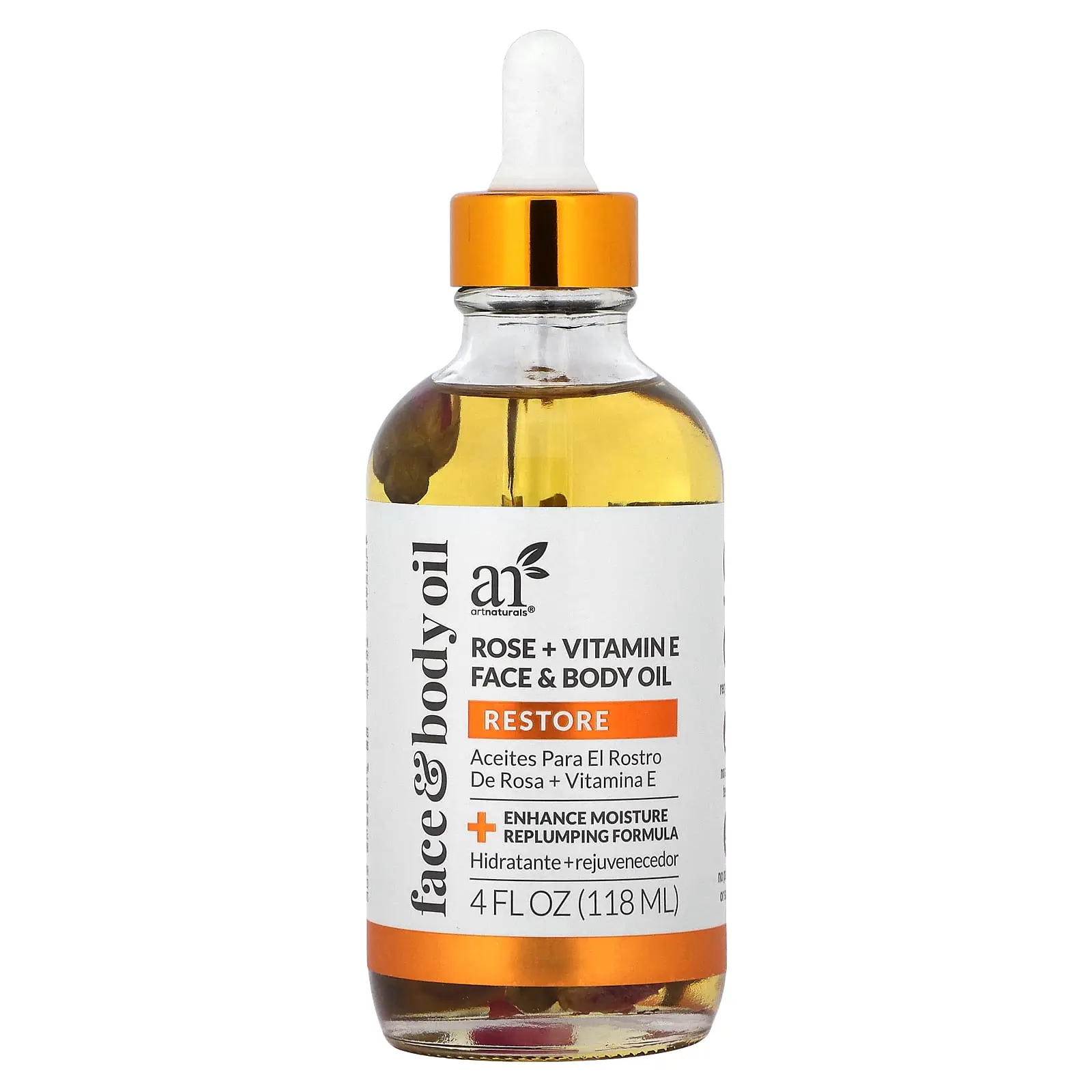 artnaturals Face & Body Oil, Rose + Vitamin E, 4 fl oz (118 ml)