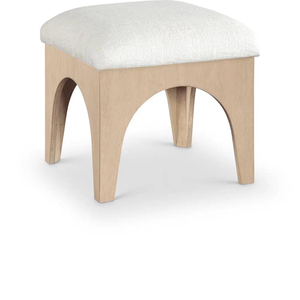 Art Deco Lawson Cream Chenille Fabric Upholstered Ottoman with Natural Oak Accents, Indoor Furniture Stool & Bench