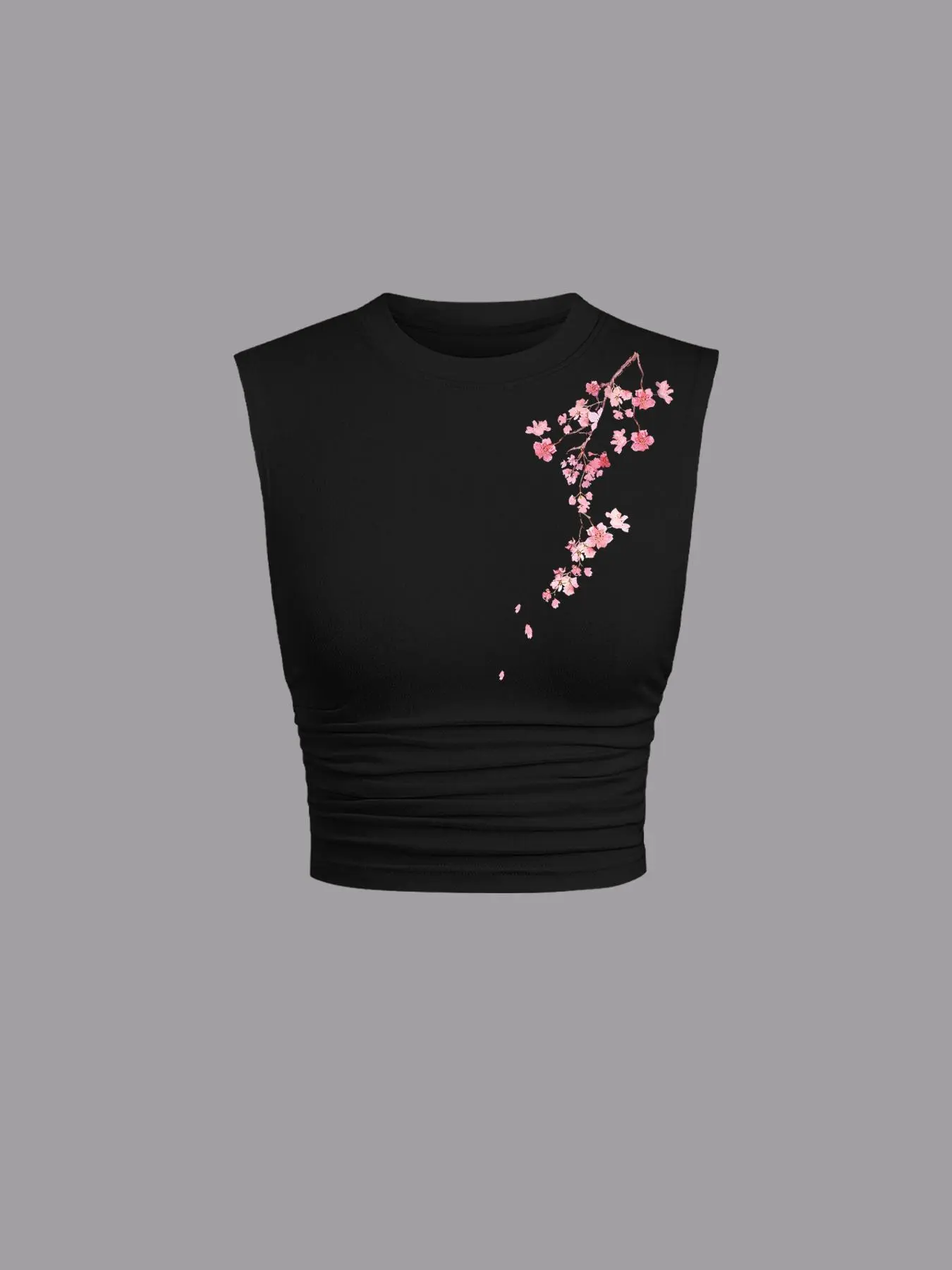 Women's Cherry Blossom Print Floral Round Neck Tank Top, Fashion Casual Sleeveless Top for Daily Day Outdoor Wear, Ladies Clothes for Summer, Aesthetics piece