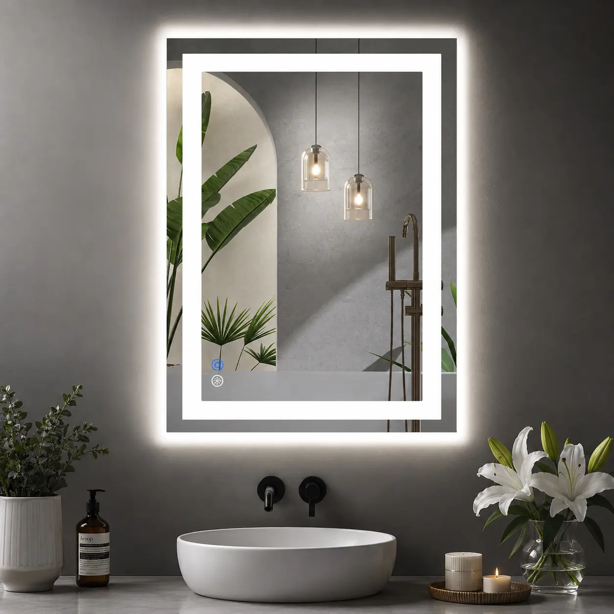 Sweetcrispy Adjustable Rectangle LED Backlight Vanity Mirror for Wall, Bathroom Accessory with Double Front-Back Lights, Anti-Fog, Shatter-Proof, Dimmable Tempered Glass, Memory Function