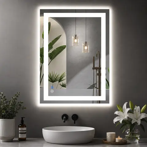 Sweetcrispy Adjustable Rectangle LED Backlight Vanity Mirror for Wall, Bathroom Accessory with Double Front-Back Lights, Anti-Fog, Shatter-Proof, Dimmable Tempered Glass, Memory Function